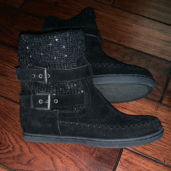 Guess Black Sparkle Boots with Buckles 7.5 NWOB - Picture 4 of 7